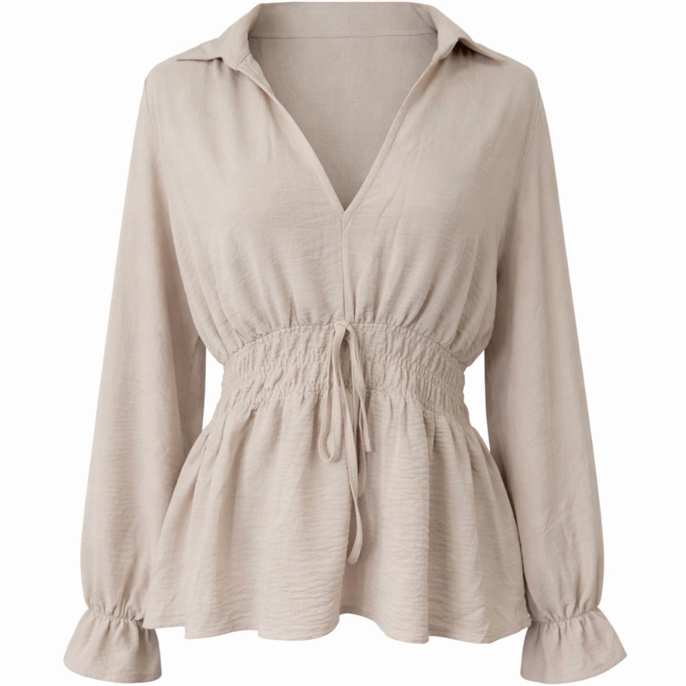 Women’s Cream Smocked Waist Peasant Blouse